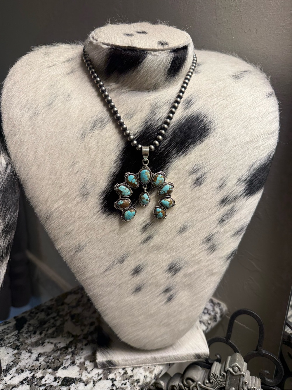 Turquoise Squash Blossom Pendant Necklace in Blue-Green (Necklace NOT included)